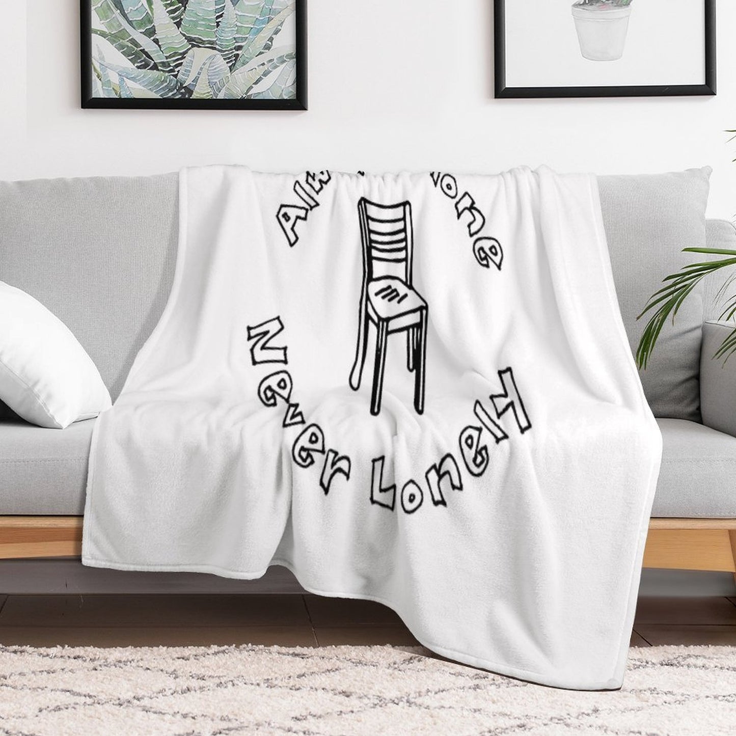 Scarfo 'Always Alone, Never Lonely' Logo Eco-conscious Throw Blanket