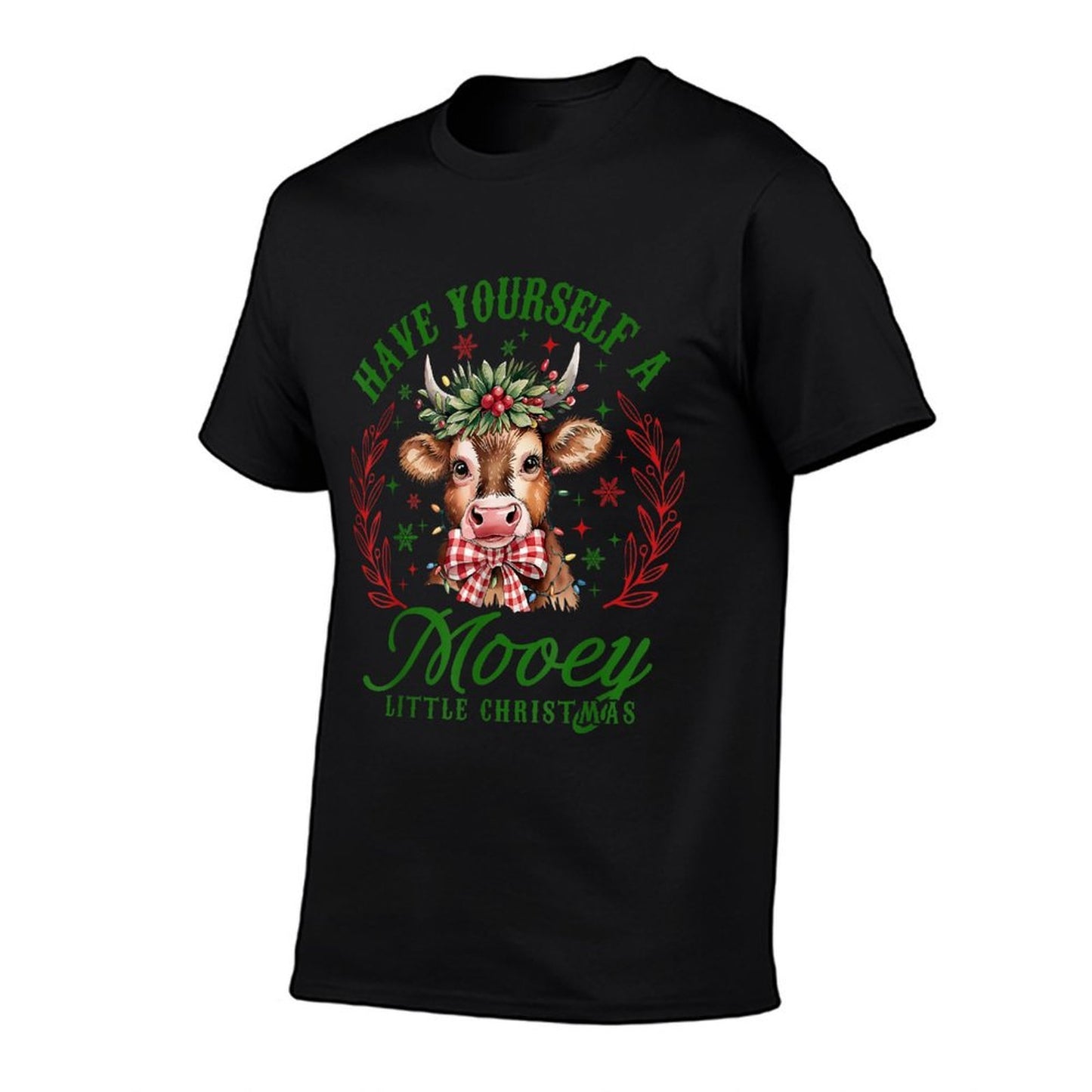 Have Yourself A Mooey Little Christmas Western Highland Cow  High-quality Stitching T-Shirt