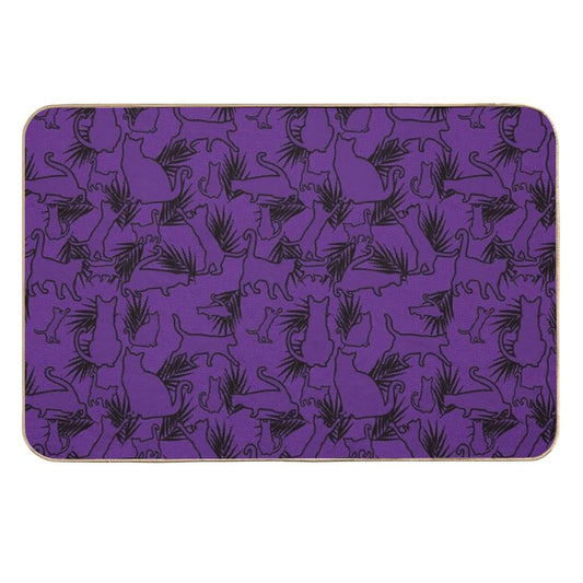 Feral Flora Gothic Cat Pattern with Jungle Flair in Black  Stain-Proof Bath Mat