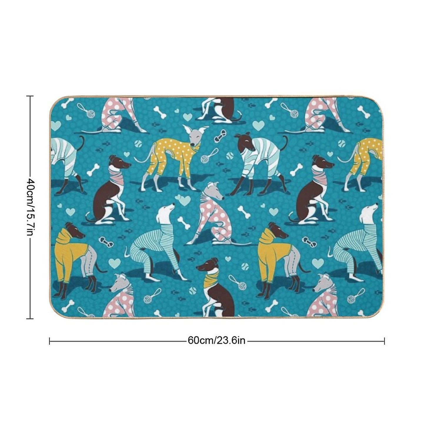 Greyhounds Dogwalk  Turquoise Background  High-Traffic Bath Mat