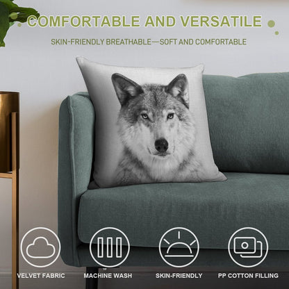 Wolf - Black & White Soft Gift Ready Throw Pillow