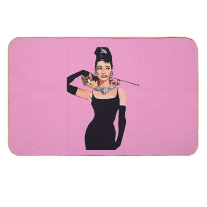 Audrey Hepburn ( Holly Golightly) Breakfast of Tiffany's with Cat  Easy To Clean Bath Mat