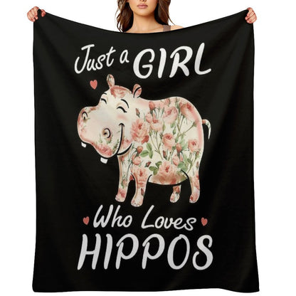 Just A Girl Who Loves Hippos Flower Hippopotamus Sustainable Throw Blanket
