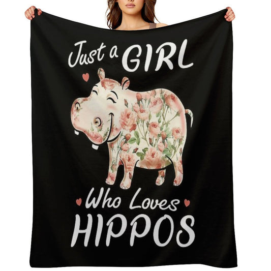 Just A Girl Who Loves Hippos Flower Hippopotamus Sustainable Throw Blanket