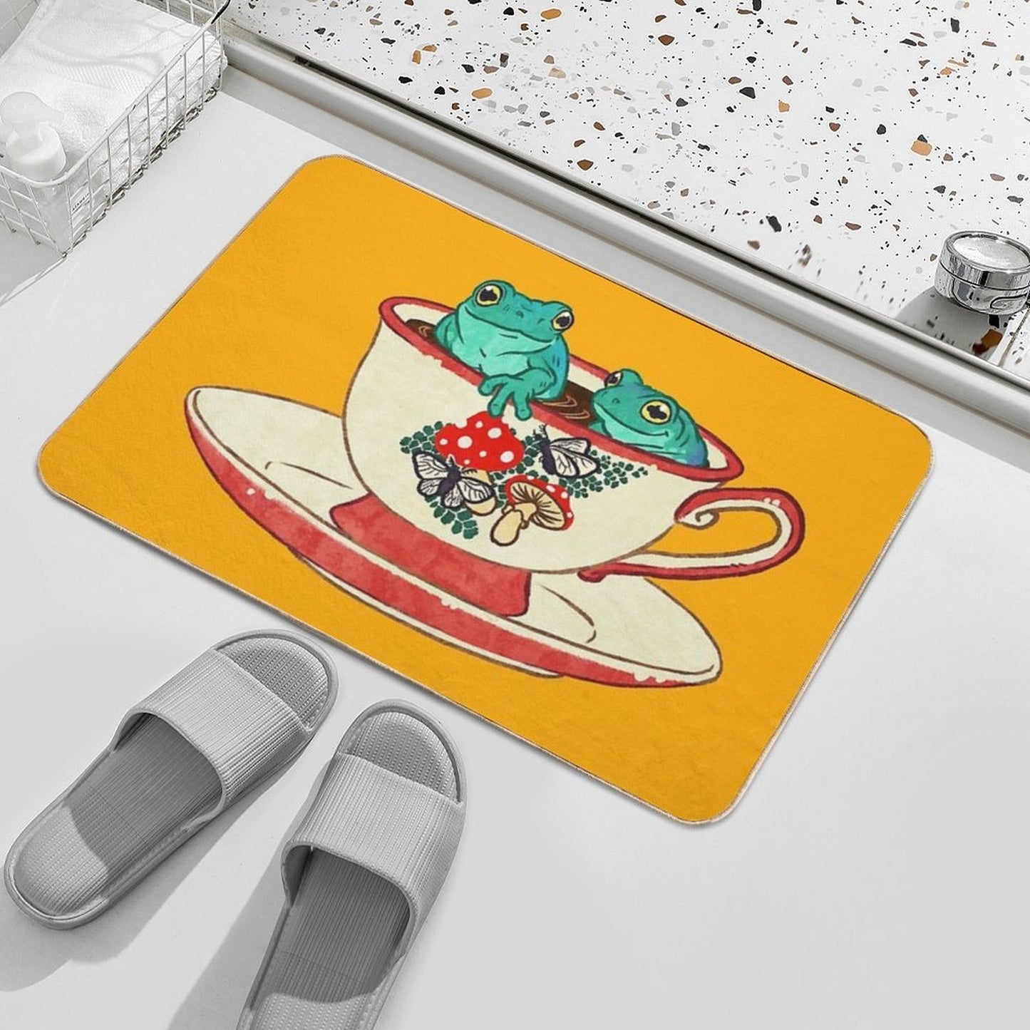 Tea Cup Frogs  Absorbent Bath Mat