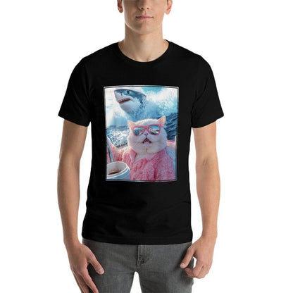 Funny Cat Shark Meme Selfie Cat on A Yacht Boat Men Women Kids  Quick-drying T-Shirt