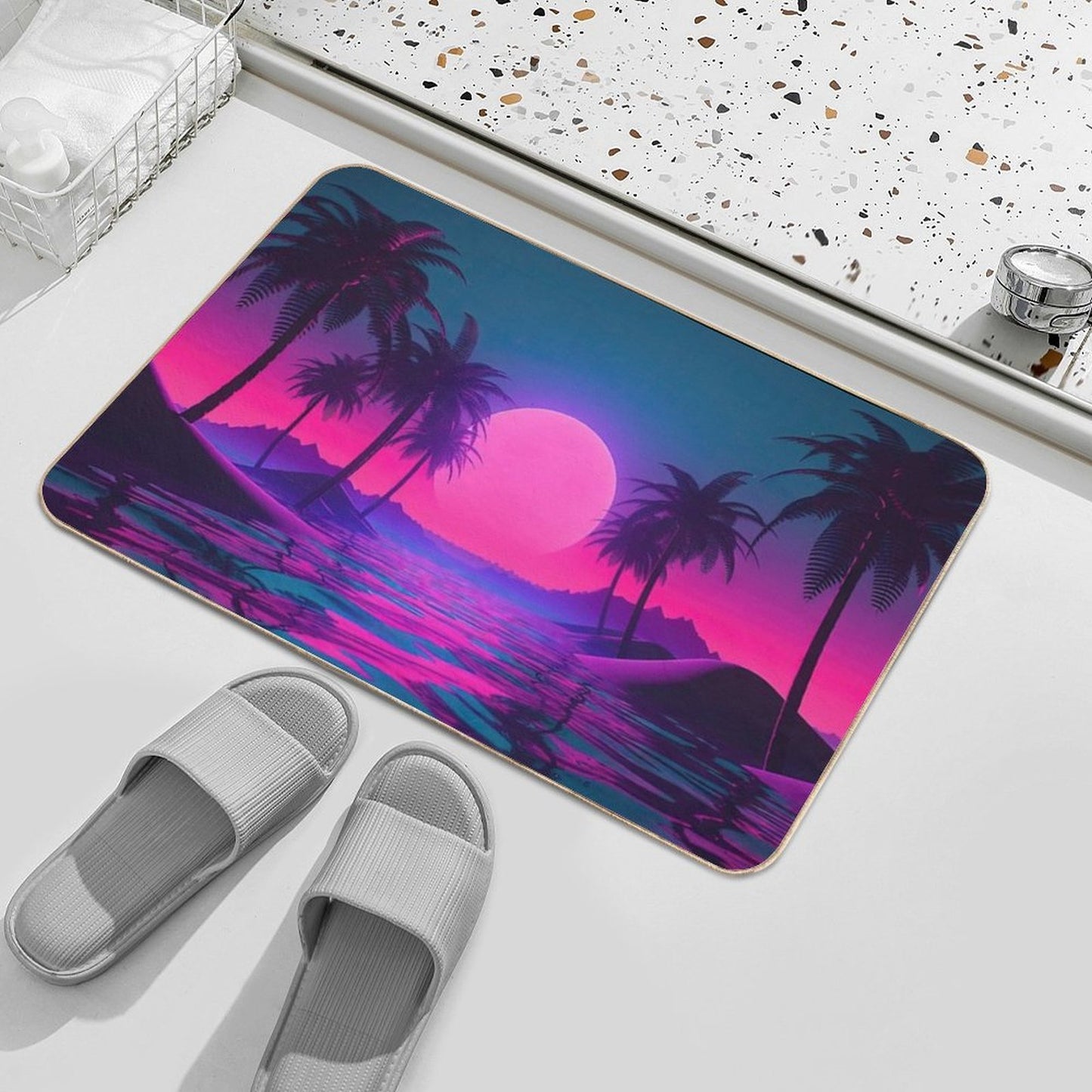Neon Tides A Vaporwave Celebration of Oceanic Visions  Non-Slip Bath Mat