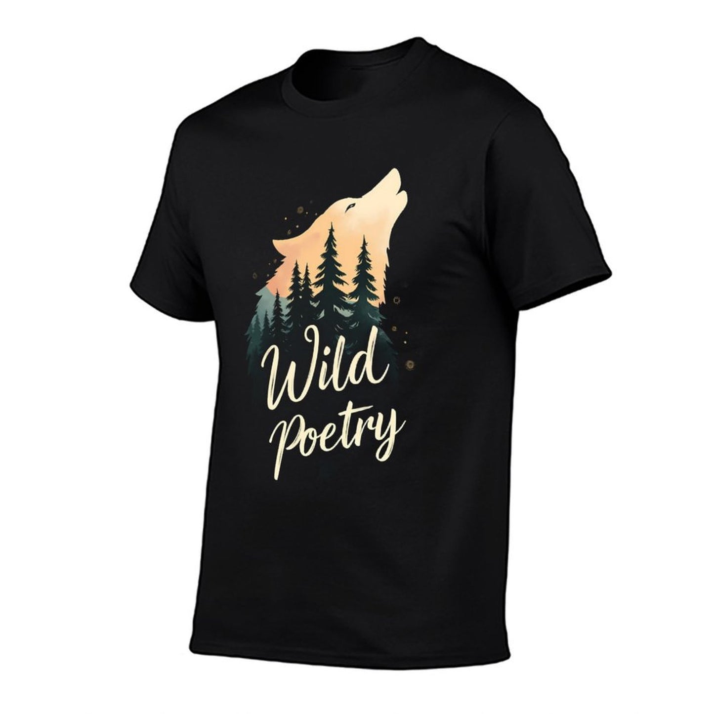 Wild Poetry Wolf - Forest Wolf Graphic for Nature Lovers  Ribbed Collar T-Shirt