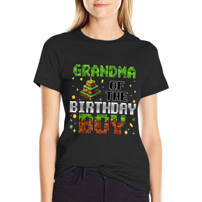 Grandma Of The Birthday Boy Matching Family Bday Pixel Party  Stretchy T-Shirt