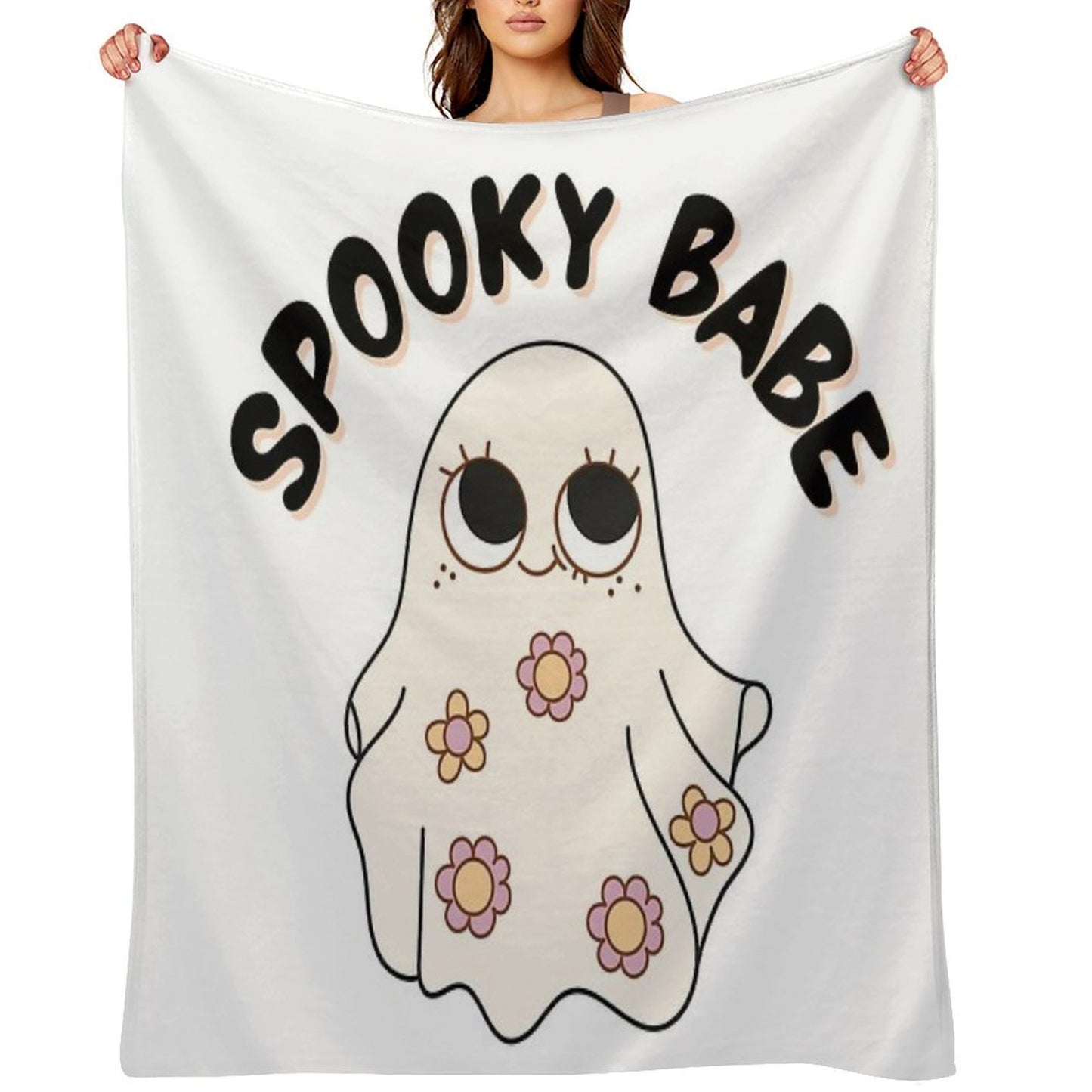 Spooky Babe  Cute Retro Halloween Ghost Girl Aesthetic Typography Design Durable Throw Blanket