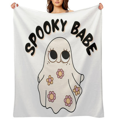 Spooky Babe  Cute Retro Halloween Ghost Girl Aesthetic Typography Design Durable Throw Blanket