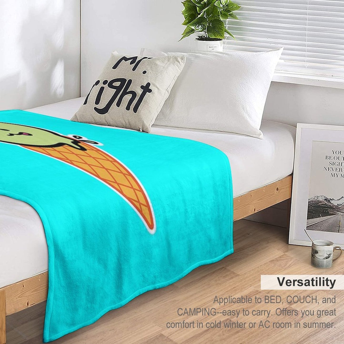 Kawaii Green Tomato Mascot No. 4 Travel-friendly Throw Blanket