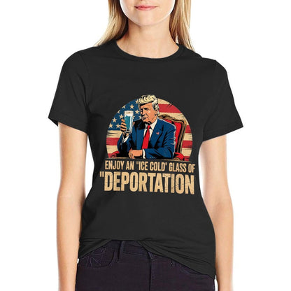 ICE Enjoy An Ice Cold Glass Of Deportation  Ribbed Collar T-Shirt