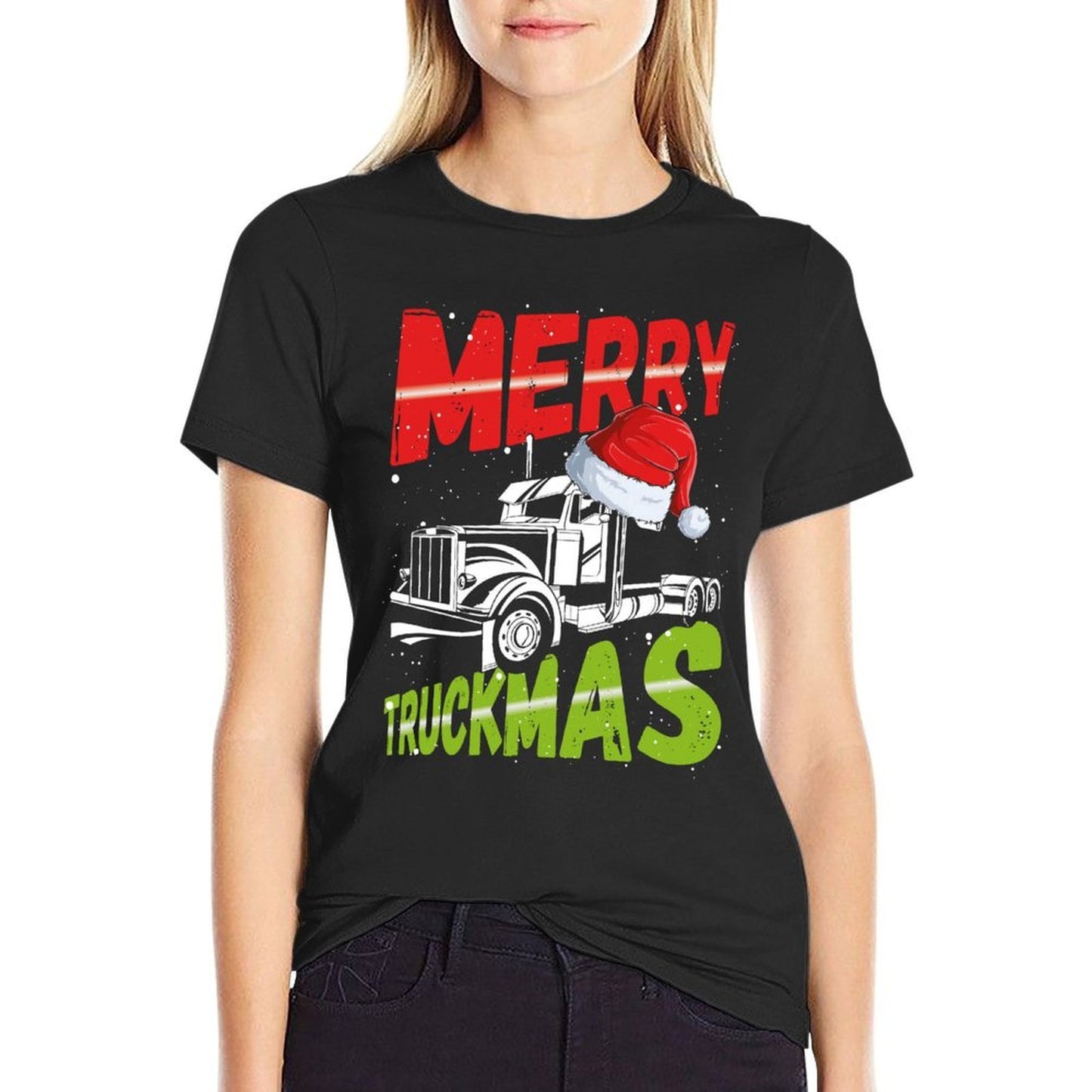 Christmas Semi Truck Funny Christmas Trucker Merry Truckmas  Oversized Silhouette T-Shirt