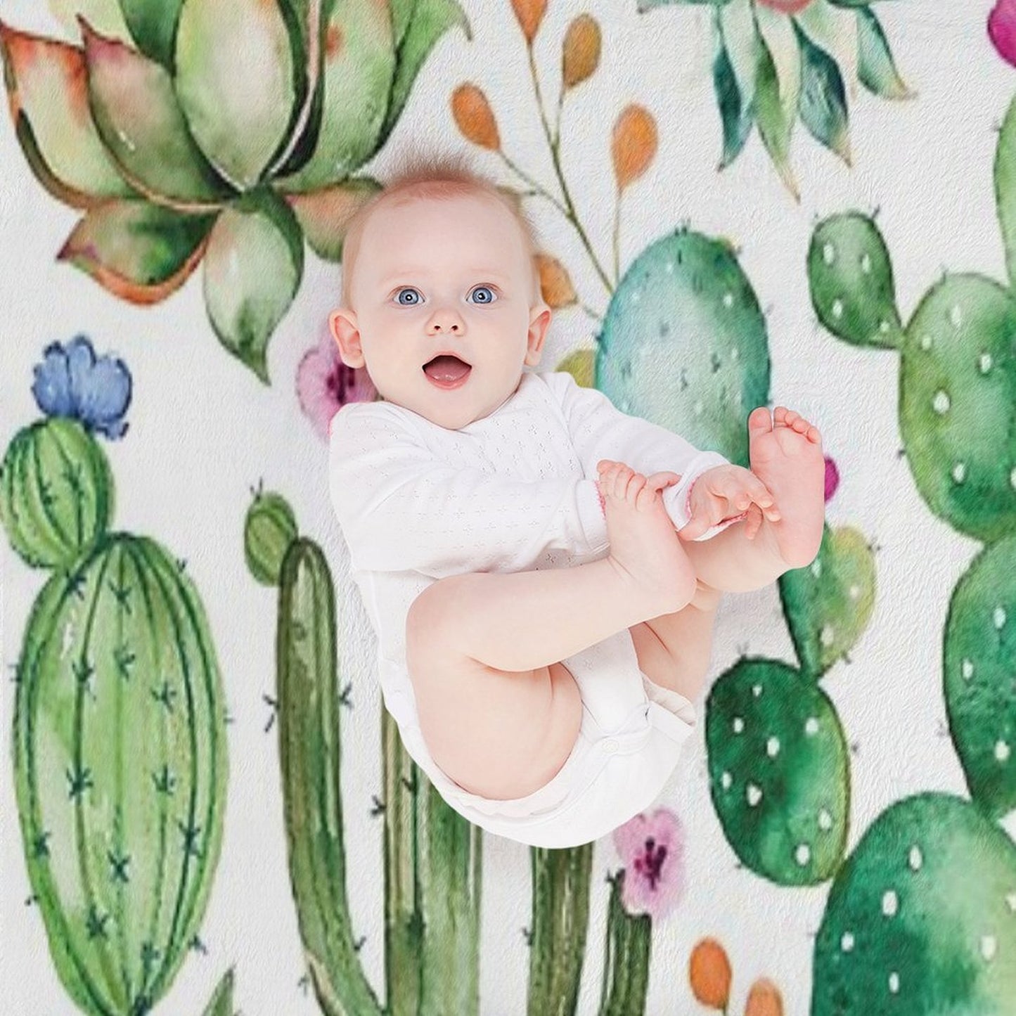 Watercolor Cactus Pattern Eco-conscious Throw Blanket