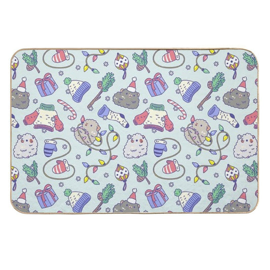 Teddy Guinea Pigs Christmas Patten in Mint Green Background  Absorbent Bath Mat