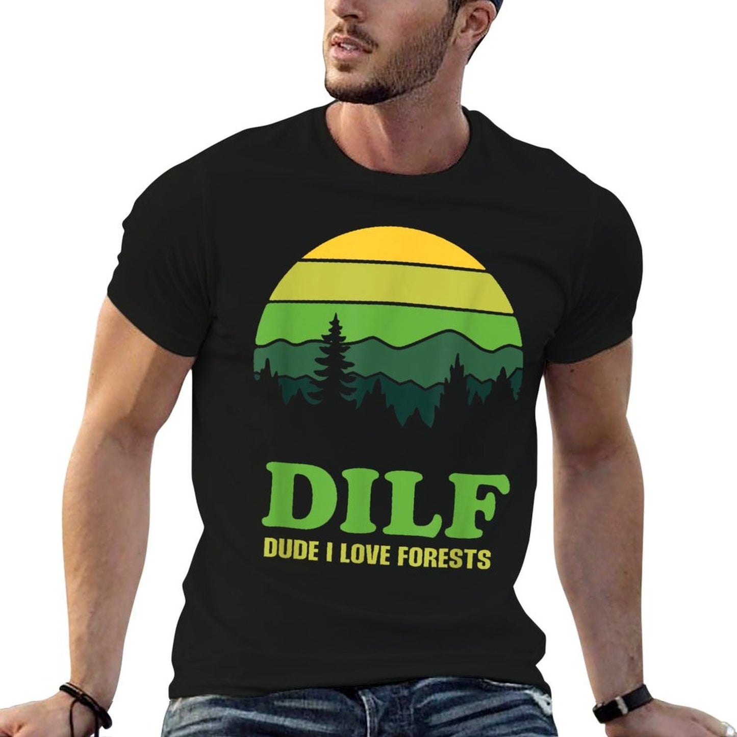 DILF Dude I Love Forests - Funny Nature Hiking Tree Camp Fan  Polyester Blend T-Shirt