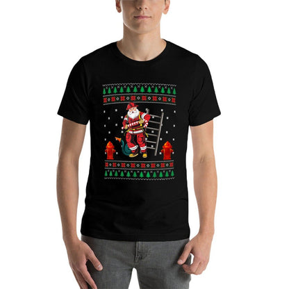 Funny Firefighter Fireman Ugly Christmas Santa Claus Pajama Comfortable T-Shirt