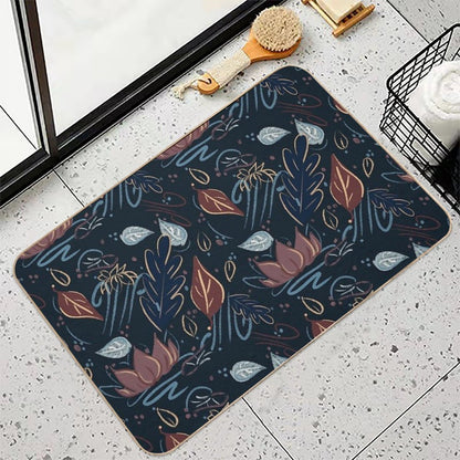 Leaves And Lotus Flower in Blue Blush And Brown (navy)  Absorbent Bath Mat