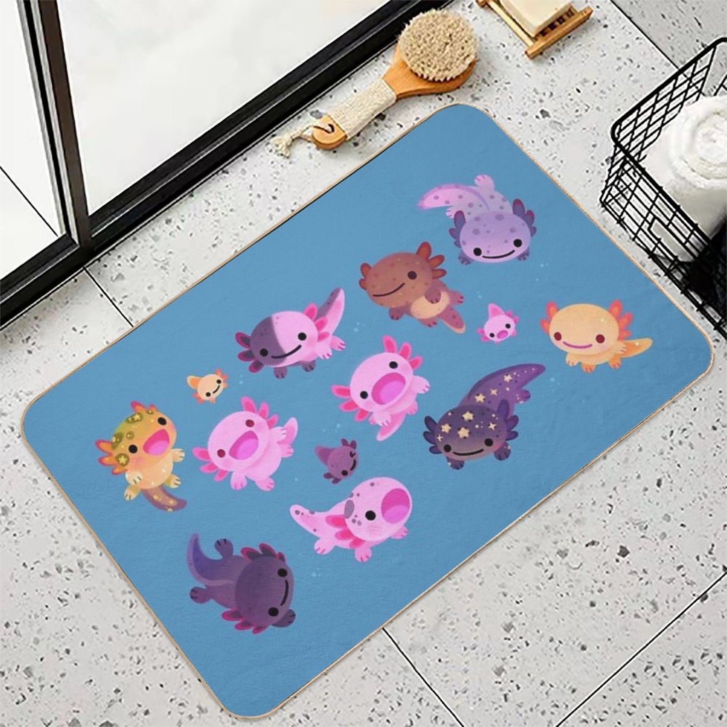 Happy Axolotl - Blue  Repositionable Bath Mat