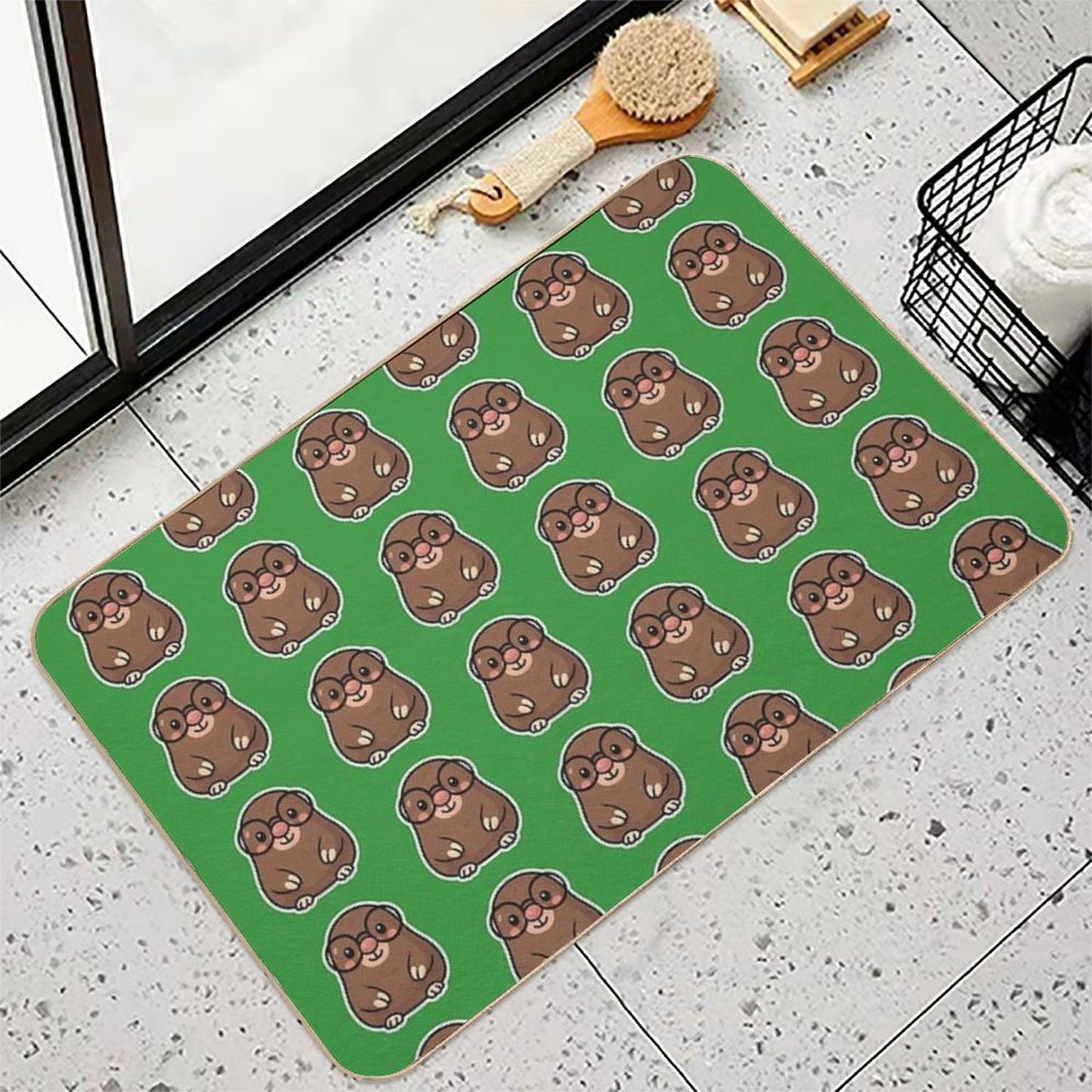 Cute Mole with Big Glasses So He Can See.  Dirt-Trapping Bath Mat