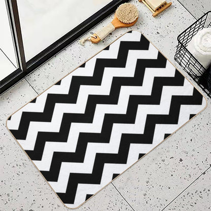 Black And White ZIG-ZAG  Easy To Clean Bath Mat