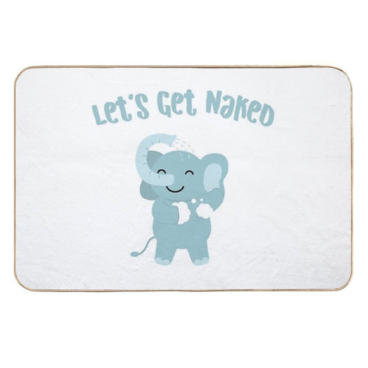 Let's Get Naked Cute Elephant in Bathroom Funny Quote  Eco-Friendly Bath Mat
