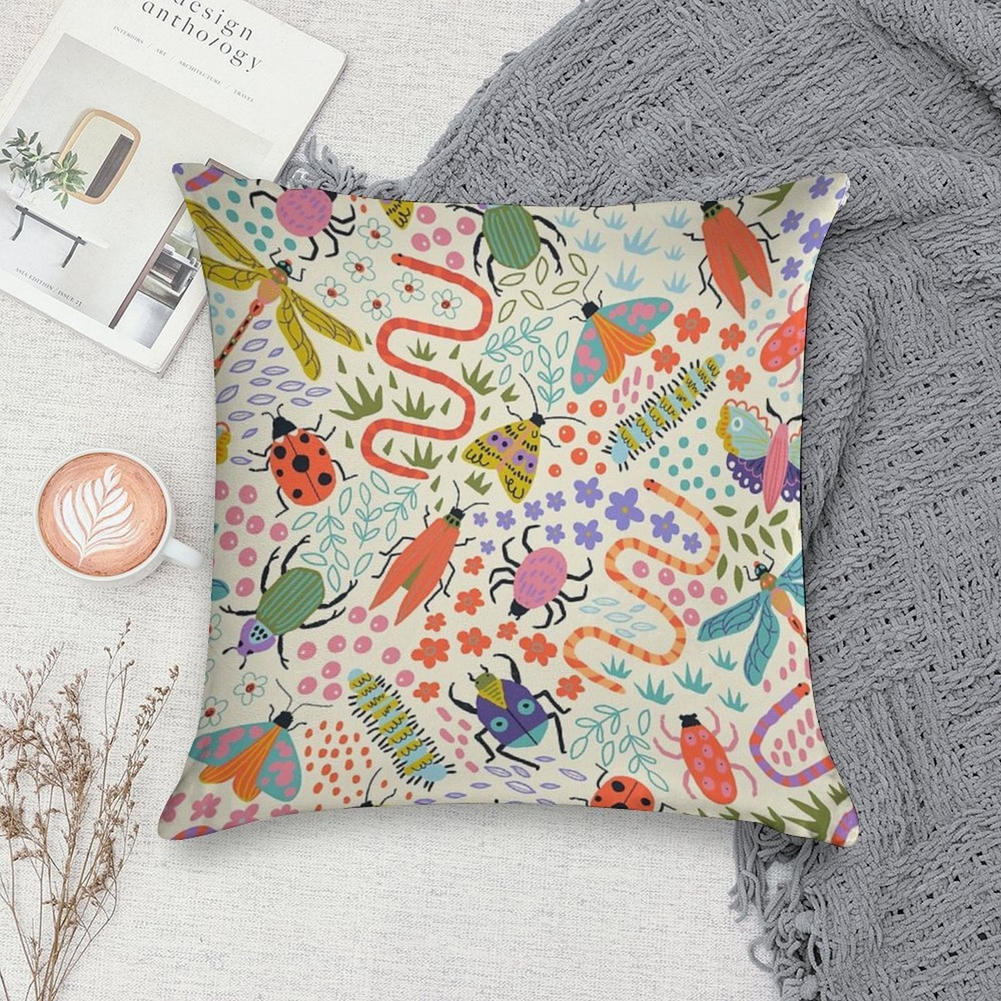 Doodle Bug Garden Soft Ultra-Soft Texture Throw Pillow