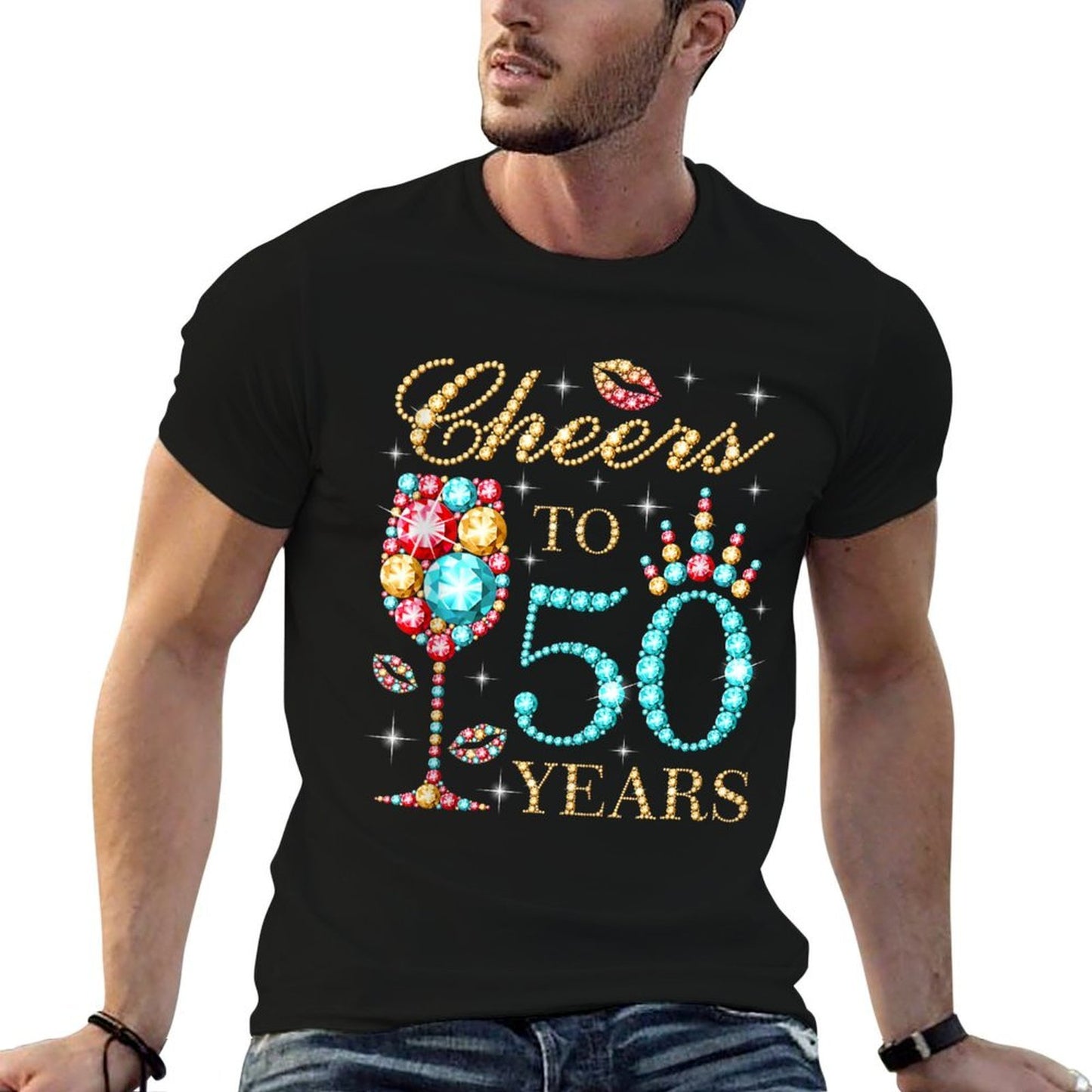 Cheers To 50 Years, 50 Years Old Women, 50 Birthday Cute  Rolled Sleeves T-Shirt