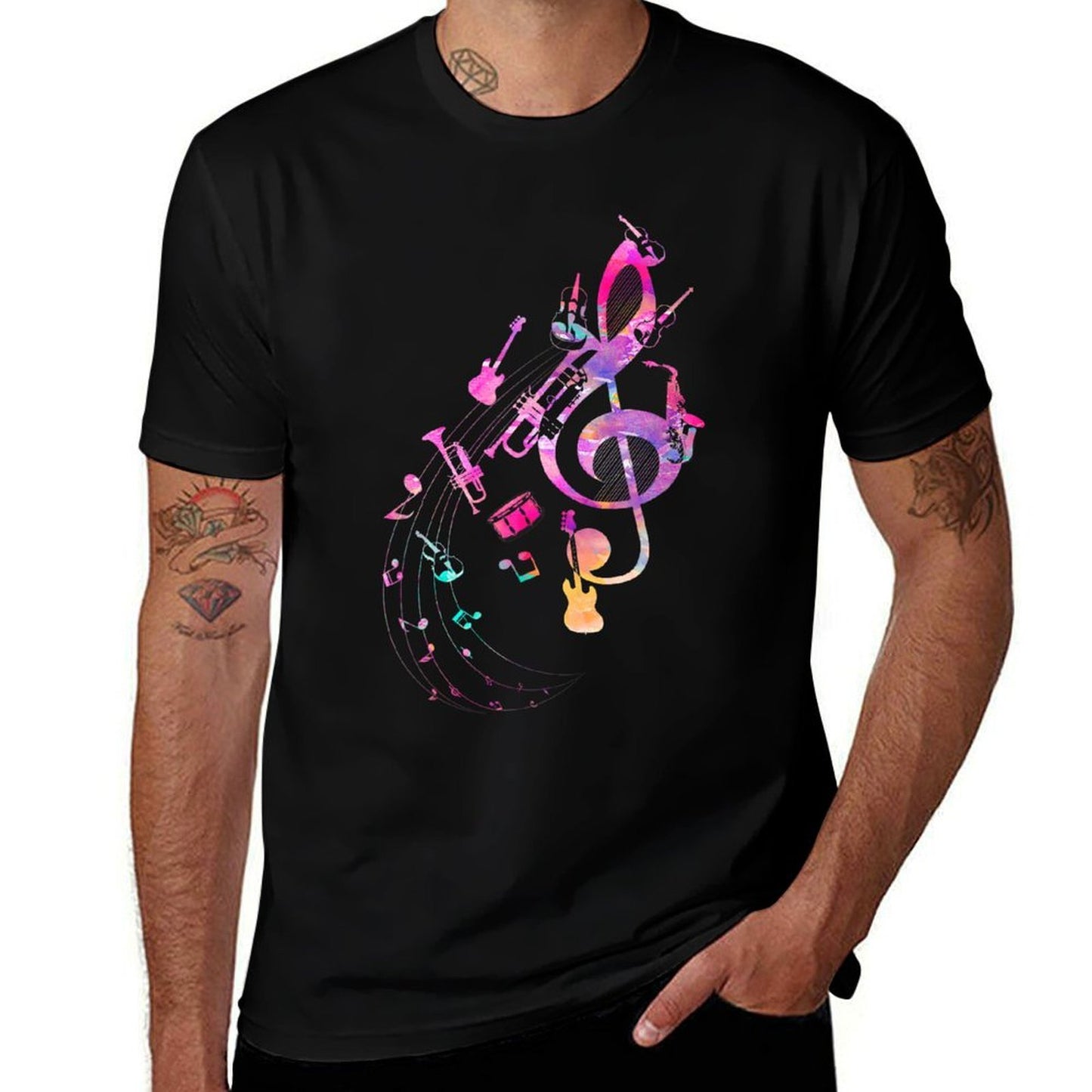 Musical Instrument Music Notes Musician Treble Clef  Oversized Silhouette T-Shirt