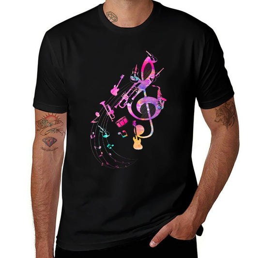 Musical Instrument Music Notes Musician Treble Clef  Oversized Silhouette T-Shirt