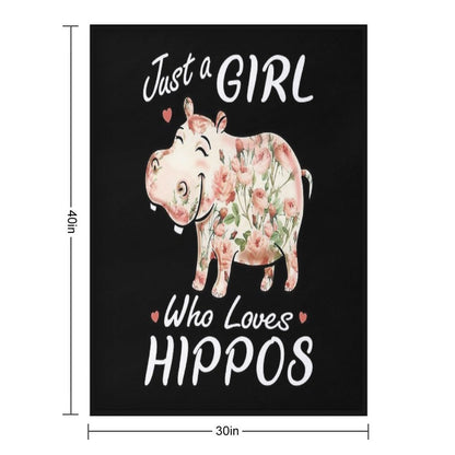 Just A Girl Who Loves Hippos Flower Hippopotamus Sustainable Throw Blanket