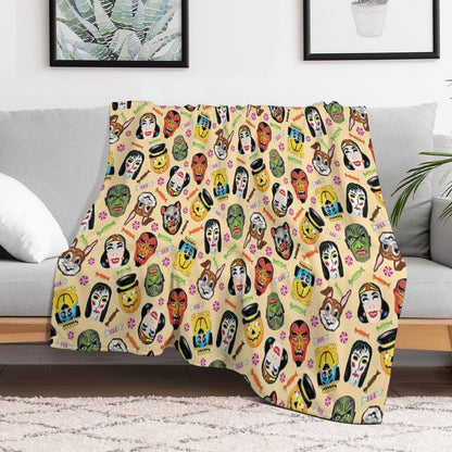 Vintage Halloween Masks And Hard Candy Sustainable Throw Blanket