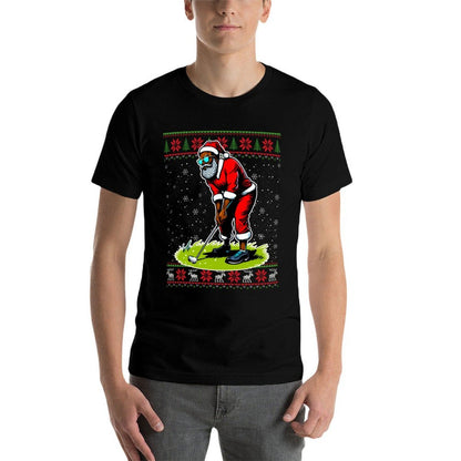 Christmas African American Santa Golf Ugly Christmas Sweater Comfortable T-Shirt