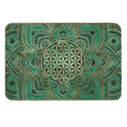 Flower of Life in Lotus - Malachite And Gold  Anti-Trip Bath Mat
