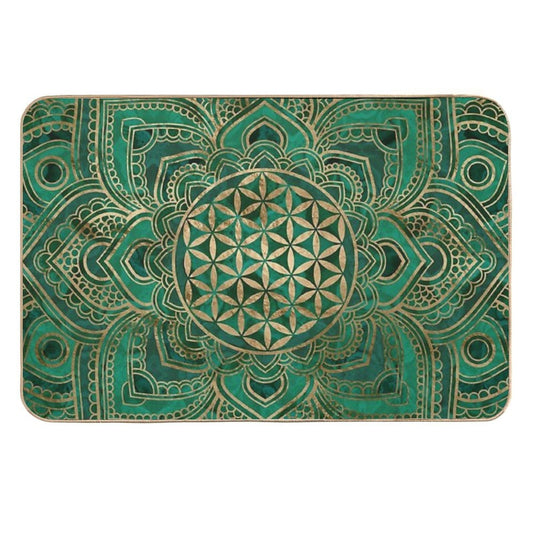 Flower of Life in Lotus - Malachite And Gold  Anti-Trip Bath Mat