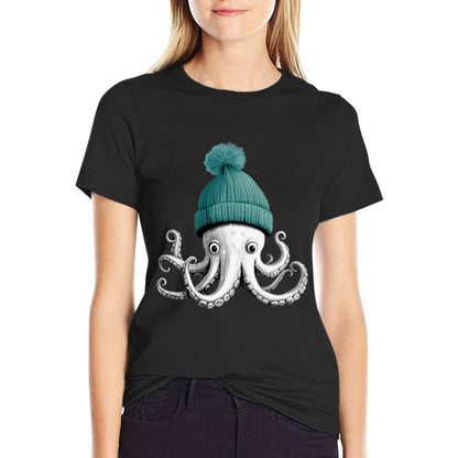 Octopus With Winter Hat  Wrinkle-resistant T-Shirt
