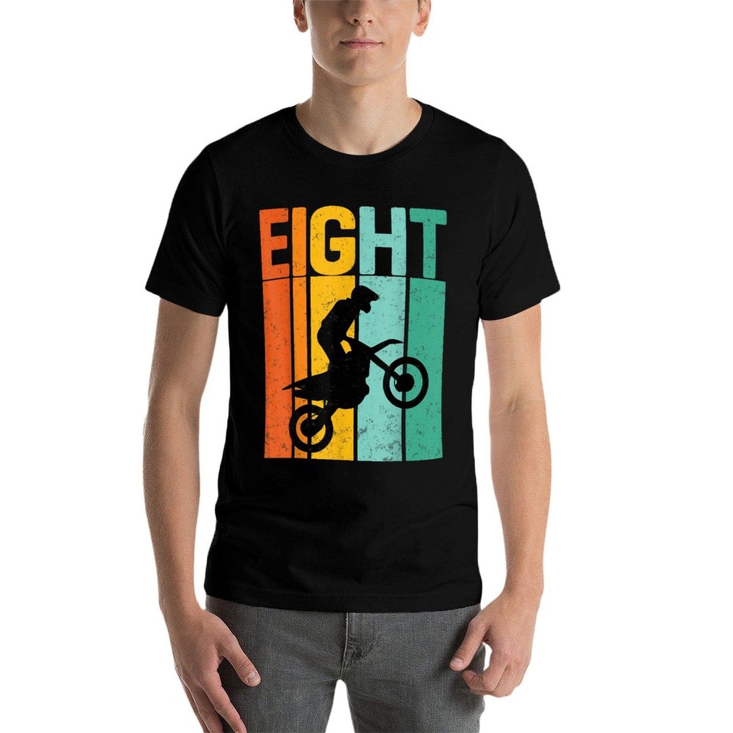 8th Birthday Eight Years Old Motocross Dirt Bike Rider  Heathered Texture T-Shirt