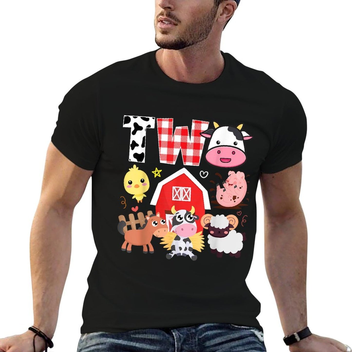 2nd Birthday Two Year Old Farm Theme Animals Birthday Party  Moisture-wicking T-Shirt