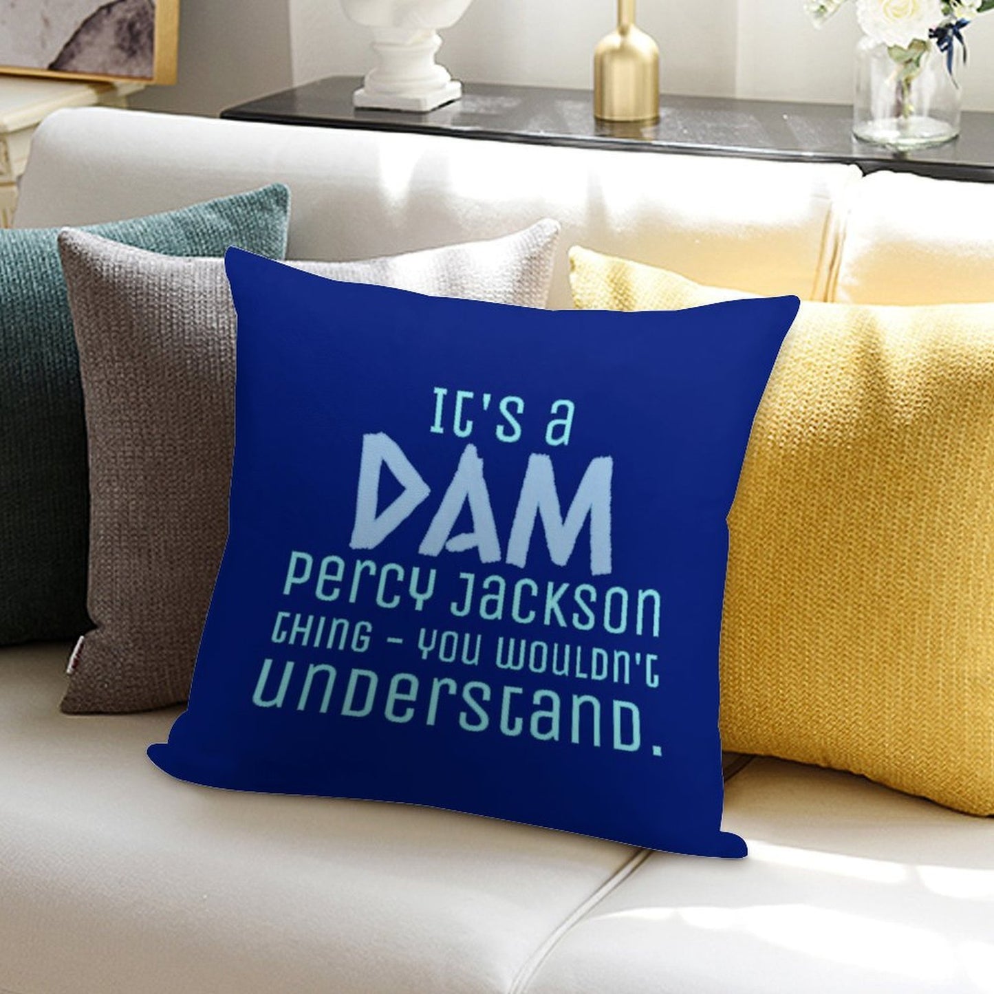 It's A Dam Percy Jackson Thing Drawing Soft Hidden Zipper Throw Pillow