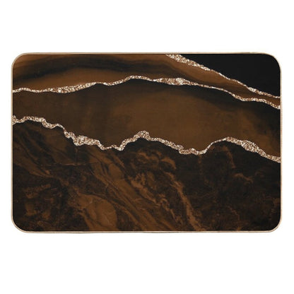 Abstract Brown & Gold Modern Geode Agate Design  Repositionable Bath Mat