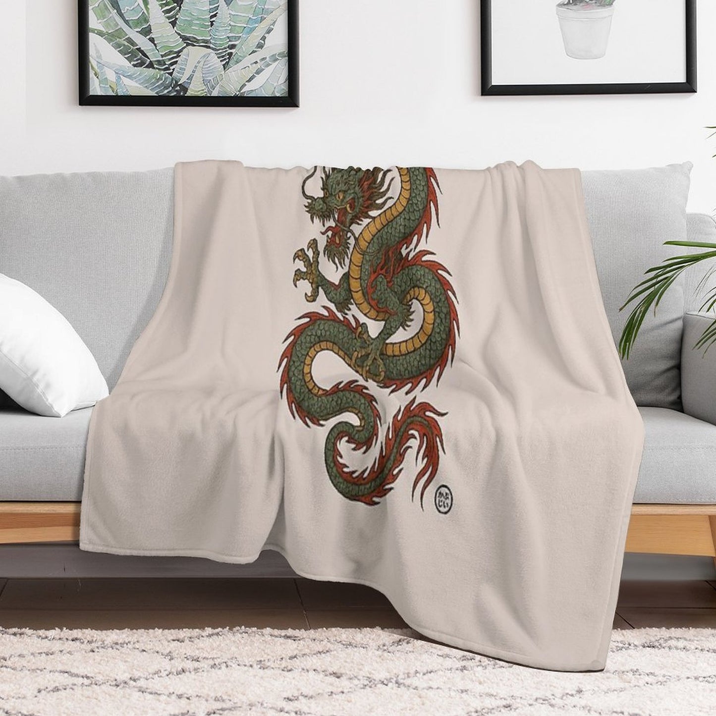 Japanese Serpentine Dragon Velvety-soft Throw Blanket