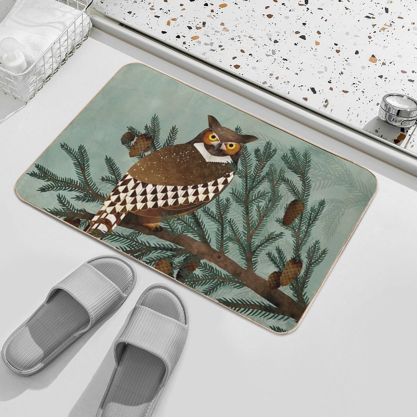 Owl & Pines  Stain-Proof Bath Mat