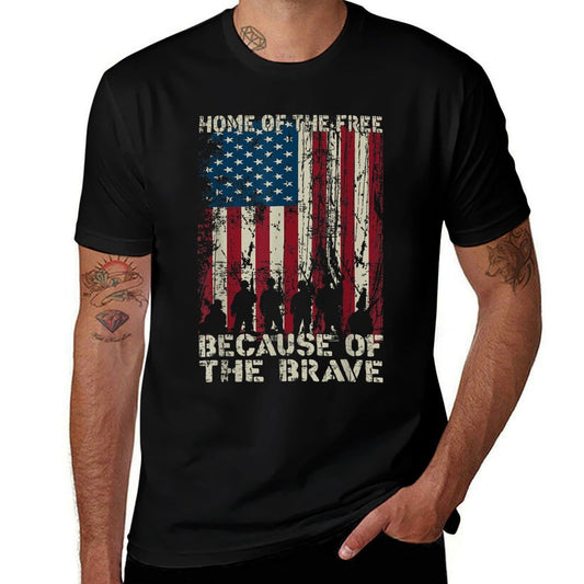 Home Of The Free Because Of The Brave Distress American  Tagless Design T-Shirt