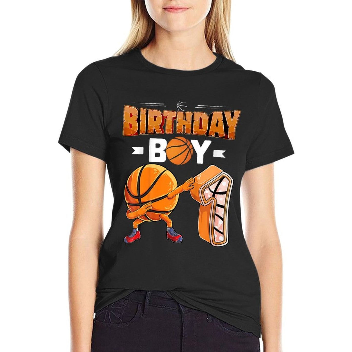 Kids Dabbing Basketball Ball Birthday Boy 1 Year Old 1st Birthday  Durable T-Shirt