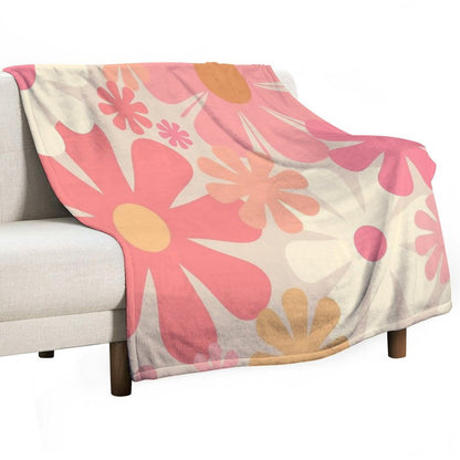 Blush Pink Retro 60s 70s Flowers - Vintage Style Pastel Floral Pattern Lightweight Throw Blanket