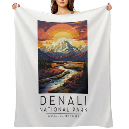 A Vintage Illustration of Denali National Park - Alaska - United States Plush Throw Blanket