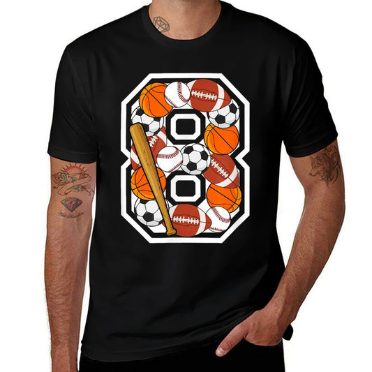 8th Birthday Sports Birthday Party 8 Year Old Boy  Slim-fit Cut T-Shirt
