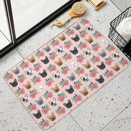 French Bulldog Faces Pattern Pink Cute Dogs  Rapid-Drying Bath Mat