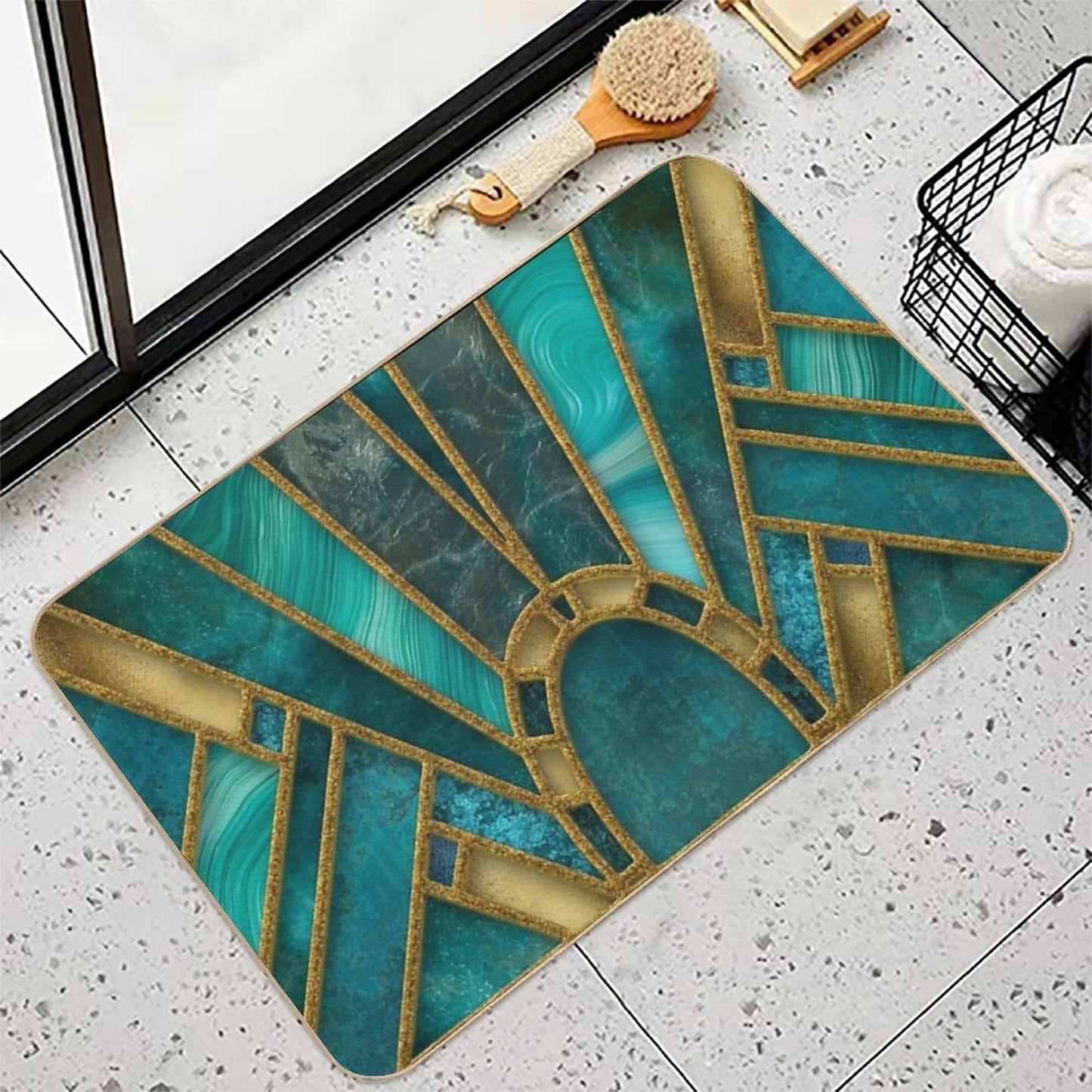 Elegant Stained Glass Art Deco Window With Marble And Gemstone  Easy To Clean Bath Mat